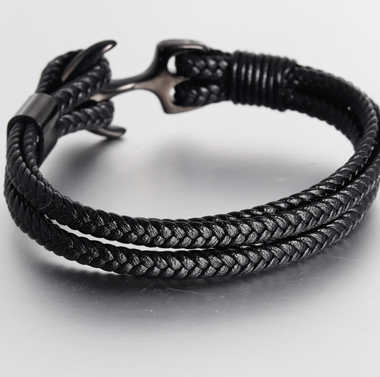 Herren-Lederarmband Anchor Black