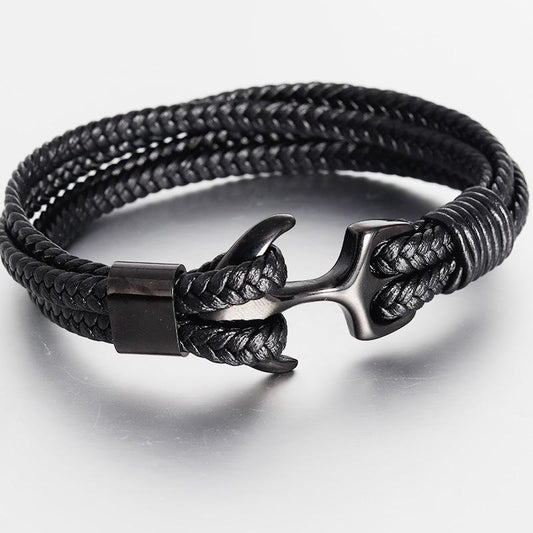 Herren-Lederarmband Anchor Black