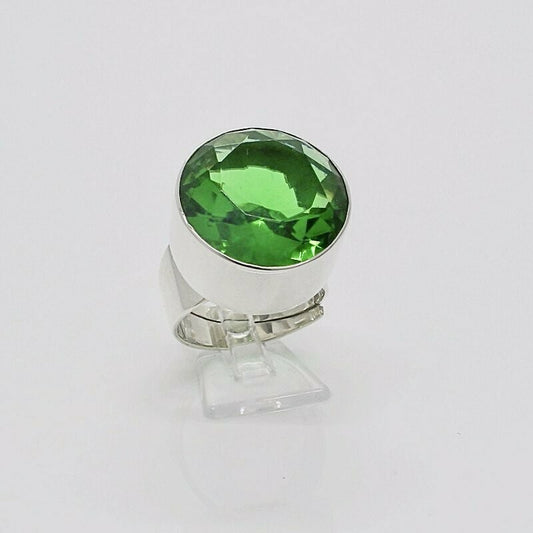 Silberring Obsidian smaragdgrün rund 2 cm - Perla d'Oro