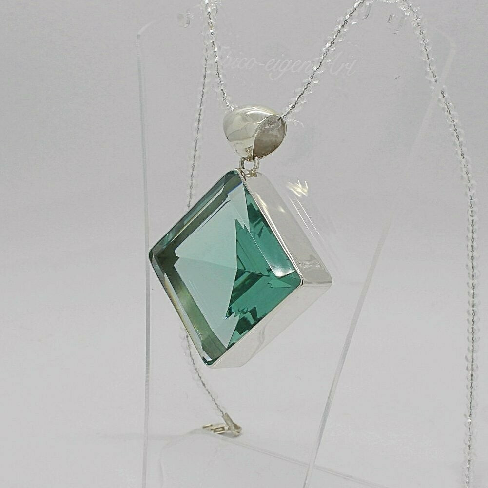 Silberanhänger aus meerblauem Obsidian, Quadrat (quer), 3,5 x 3,5 cm, Tipico-eigenArt