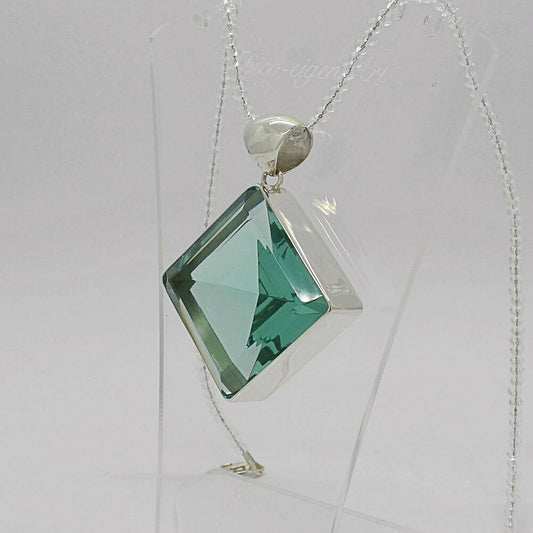 Silberanhänger aus meerblauem Obsidian, Quadrat (quer), 3,5 x 3,5 cm, Tipico-eigenArt