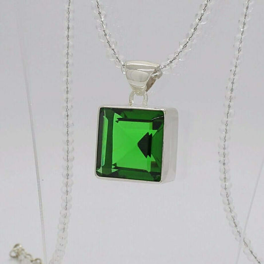 Silberanhänger Obsidian smaragdgrün Quadrat 2 x 2 cm - Perla d'Oro