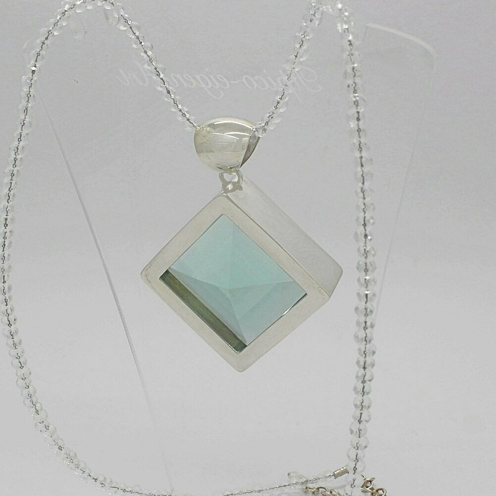 Silberanhänger Obsidian meerblau Quadrat (quer), 3,5 x 3,5 cm, silberner Rahmen an Kette