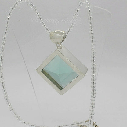 Silberanhänger Obsidian meerblau Quadrat (quer), 3,5 x 3,5 cm, silberner Rahmen an Kette