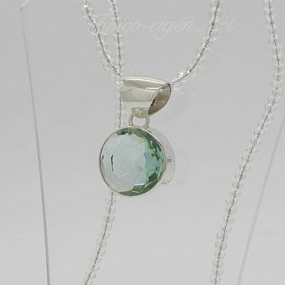 Runder Silberanhänger mit meerblauem Obsidian, 2 cm Ø, 925er Sterlingsilber, facettierter Stein