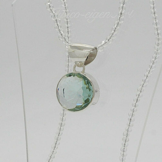 Runder Silberanhänger mit meerblauem Obsidian, 2 cm Ø, 925er Sterlingsilber, facettierter Stein