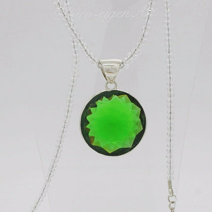 Silver pendant with emerald-green obsidian, round 3 cm, handmade in Germany on a chain