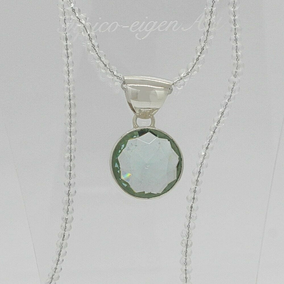 Silberanhänger mit rundem meerblauen Obsidian, 2 cm, an Silberkette