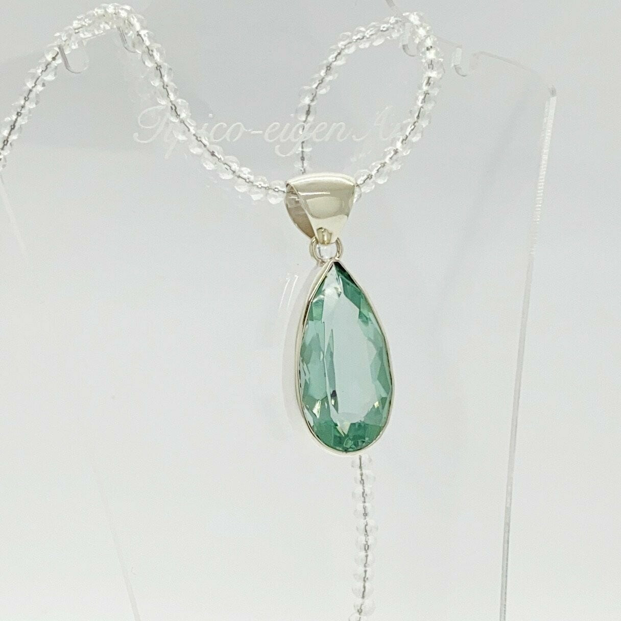 Tropfenförmiger Obsidian-Anhänger, meerblau, 1,5 × 3 cm, Silberfassung