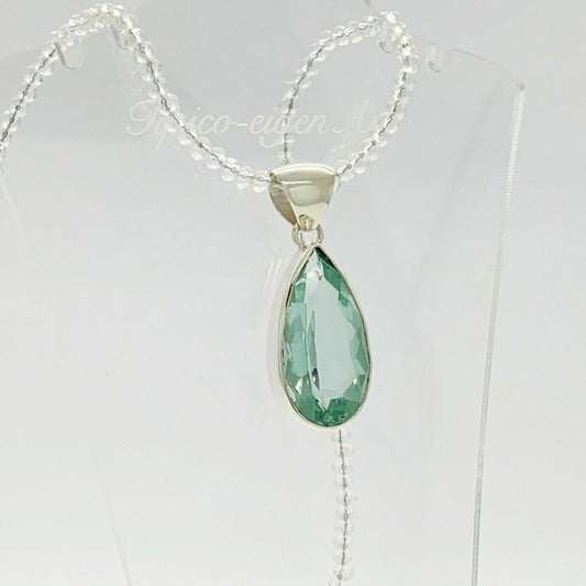 Tropfenförmiger Obsidian-Anhänger, meerblau, 1,5 × 3 cm, Silberfassung