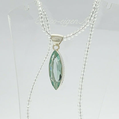 Silberanhänger Obsidian meerblau, 1 × 3 cm, handgefertigt aus 925er Silber, marquise-förmiger Stein