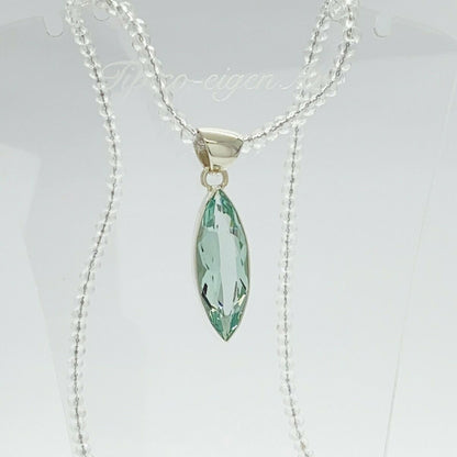 Silberanhänger Obsidian meerblau, marquise-Schliff, 1 x 3 cm, an Silberkette