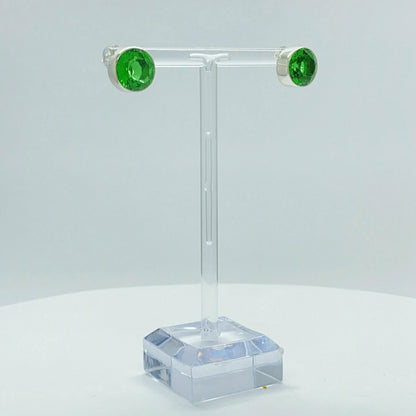 Ohrstecker Obsidian smaragdgrün rund 1 cm, silberne Fassung, facettiert, zeitlos elegant