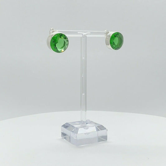 Ohrstecker Obsidian smaragdgrün rund 1,5 cm in silberner Fassung, facettiert