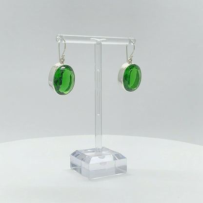 Emerald-green oval obsidian earrings in 925 sterling silver, 1.5×2 cm, handmade in Germany