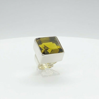 Silberring mit quadratischem goldbraunen Obsidian, 2 x 2 cm, handgefertigt in Deutschland
