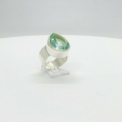 Silberring mit meerblauem Obsidian-Tropfen (1,5x2 cm), handgefertigt, schimmernder Halbedelstein