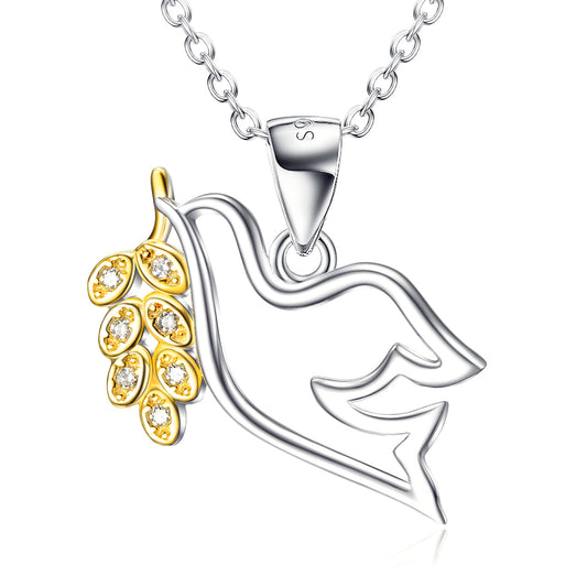 Friedenstaube Anhänger mit Kette aus 925 Silber, elegantes Design mit Zirkonia, ideal für Damenmode. Perla d'Oro