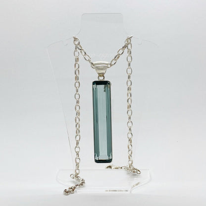 Silberanhänger Obsidian meerblau Rechteck 1,5 × 7 cm an Silberkette