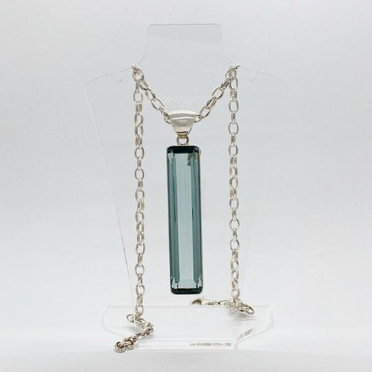 Silberanhänger Obsidian meerblau Rechteck 1,5 × 7 cm an Silberkette