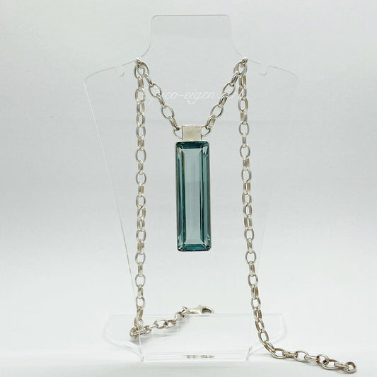 Silberanhänger Obsidian-meerblau, rechteckig 1,5 × 5 cm an Silberkette