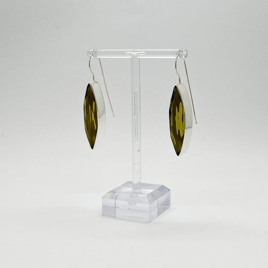 Ohrhänger Obsidian goldbraun 1 × 4 cm – facettierter Tropfenstein, 925er Silber, Designhaken