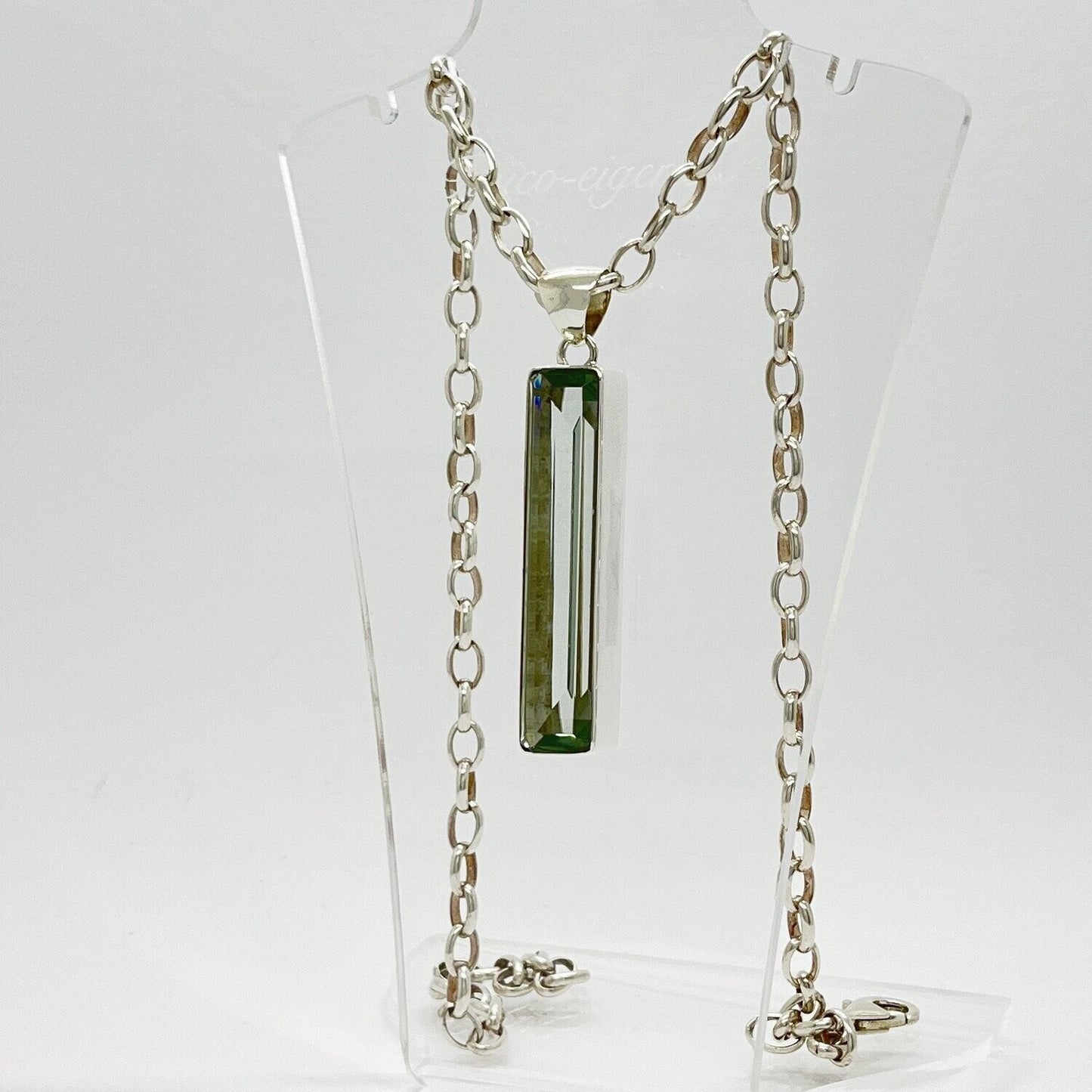 Silberanhänger Obsidian meerblau, rechteckig 1 × 5 cm, mit 925er Sterlingsilber-Kette