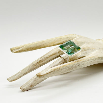 Silberring mit meerblauem Obsidian, quadratischer Stein 2x2 cm, 925er Sterling Silber