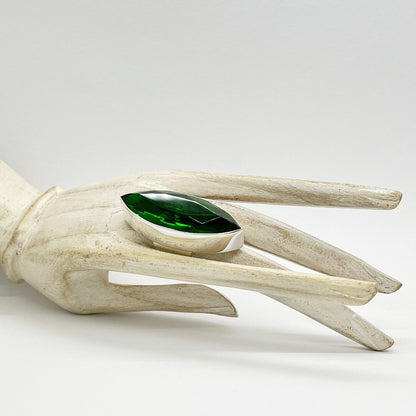 Silberring Obsidian smaragdgrün, länglich facettiert, 2 × 5 cm