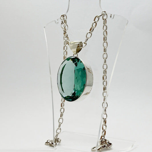 Silberanhänger Obsidian meerblau Oval, 4 × 3 cm, silberne Fassung an Silberkette – Tipico-eigenArt