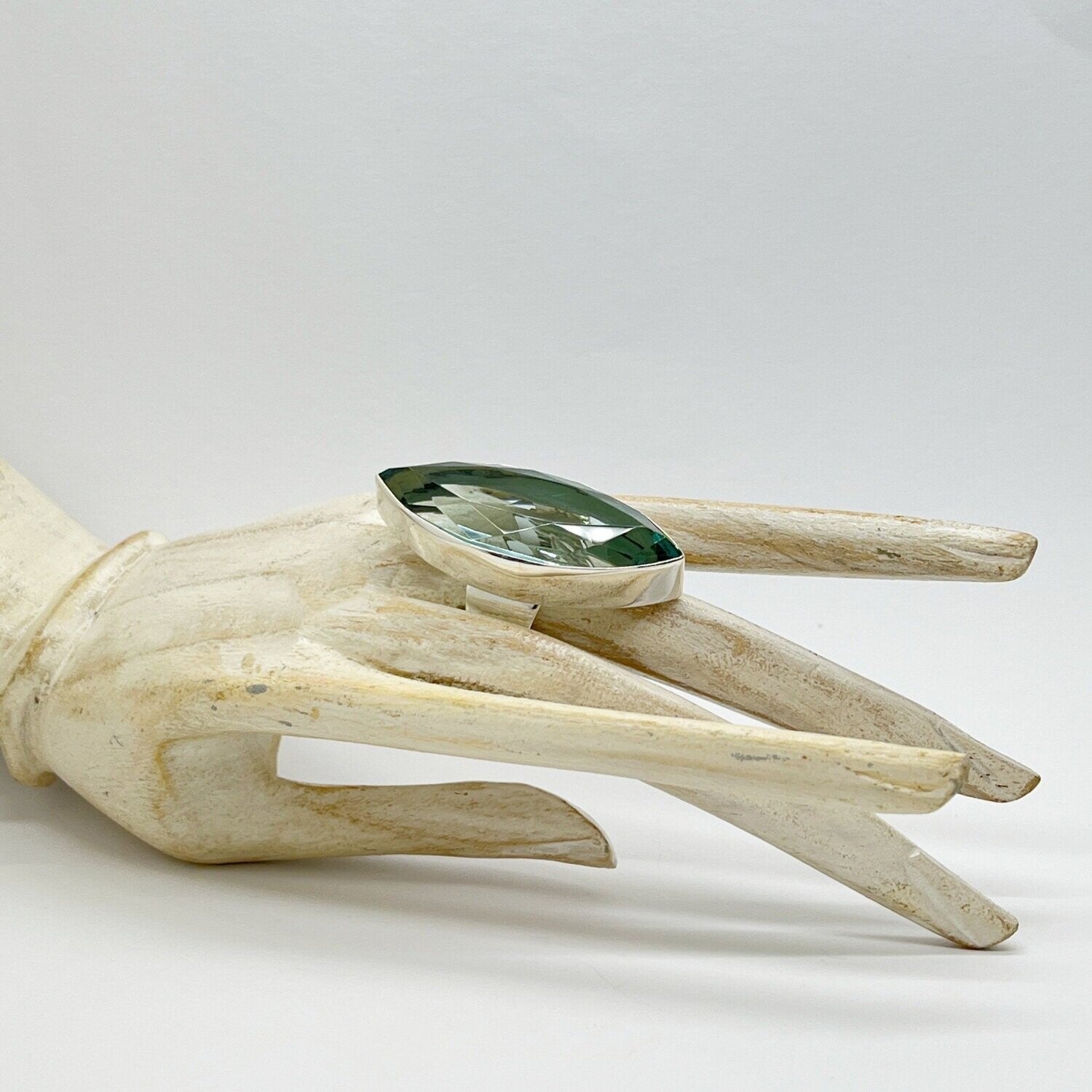 Silberring mit meerblauem Obsidian, 2 × 5 cm, marquise-Schliff – eleganter, natürlicher Schmuck