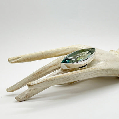 Silberring Obsidian meerblau 2 x 5 cm, facettierte Steinfassung