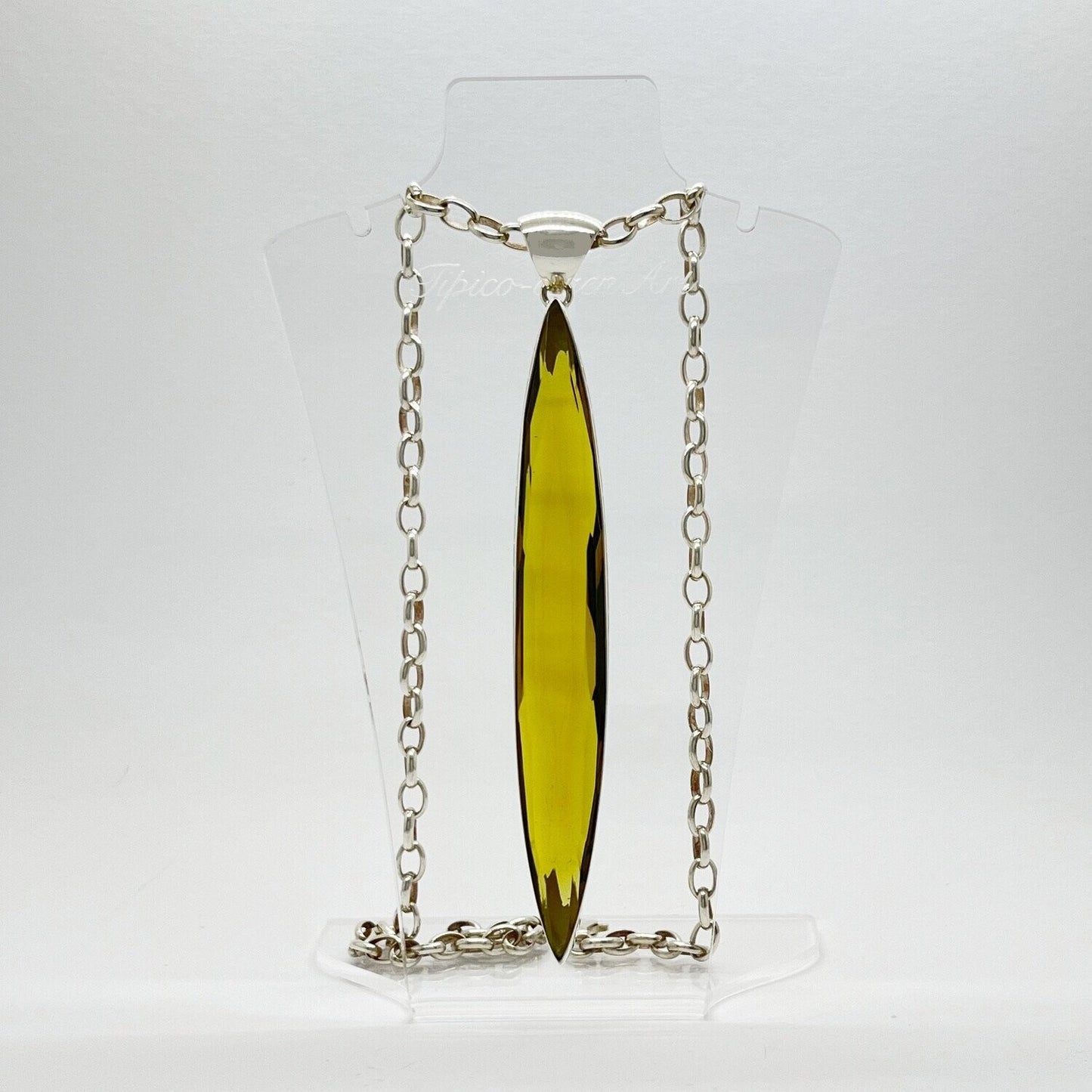 Silberanhänger Obsidian goldbraun, langes Pendant 1,5 × 11 cm, handgefertigt aus 925 Silber