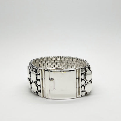 925 Silber Armband Schlangen-Design mit Schlangenhaut-Struktur, breites, glänzendes Gliederarmband mit Verschluss