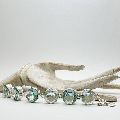 Obsidian Armband meerblau aus 925 Silber, runde 2 cm Obsidian-Steine, handgefertigtes Unikat