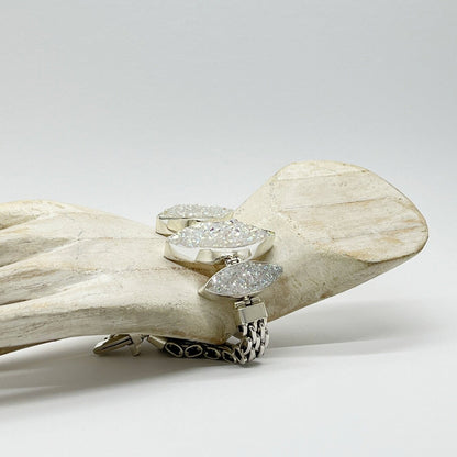 Silberarmband Achat-Druse Navetten, handgefertigt aus 925er Sterlingsilber, schimmernde Kristall-Navetten.