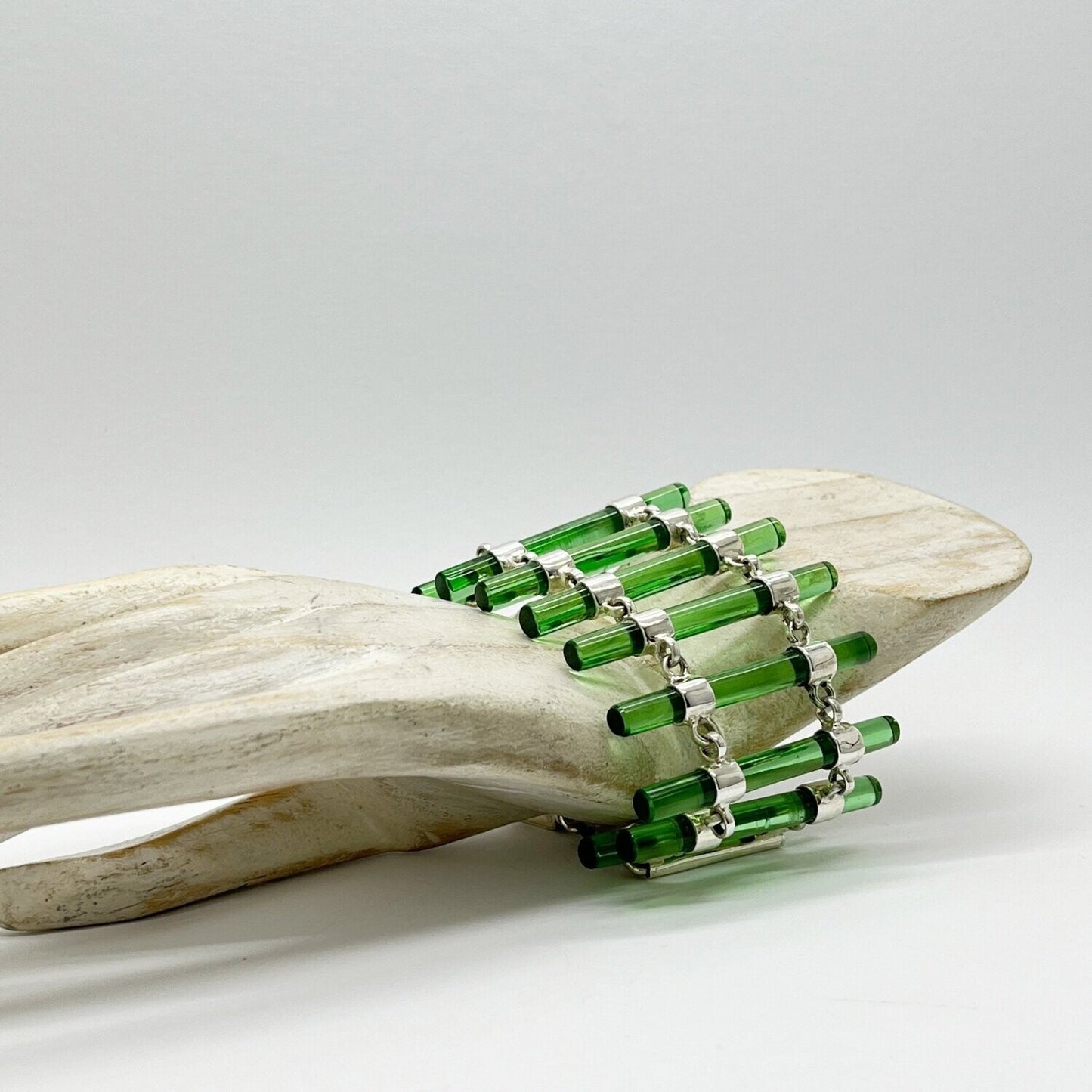 Obsidian Armband smaragdgrün, Modern Organ Pipes – handgefertigt mit silbernen Verbindungen, Tipico-eigenArt