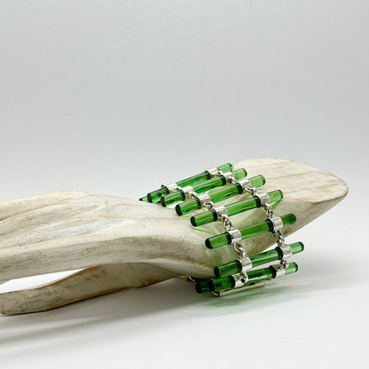 Obsidian Armband smaragdgrün, Modern Organ Pipes – handgefertigt mit silbernen Verbindungen, Tipico-eigenArt