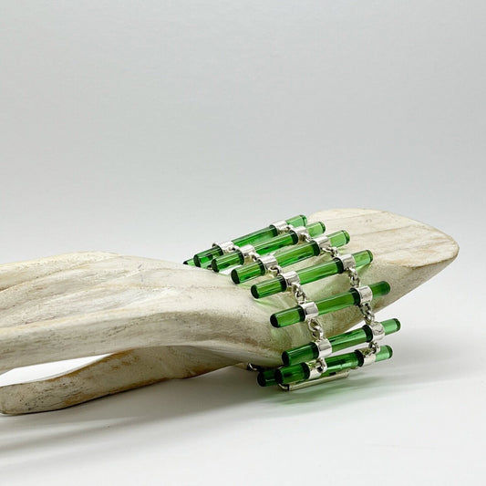 Obsidian Armband smaragdgrün, Modern Organ Pipes – handgefertigt mit silbernen Verbindungen, Tipico-eigenArt