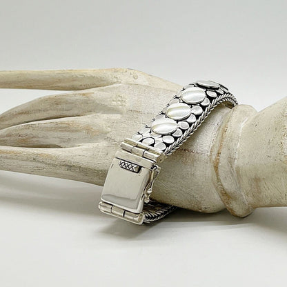 925 Silber Armband mit Schlangen-Design, kleines Modell, runde Panels, Schlangenhaut-Optik, Klappverschluss