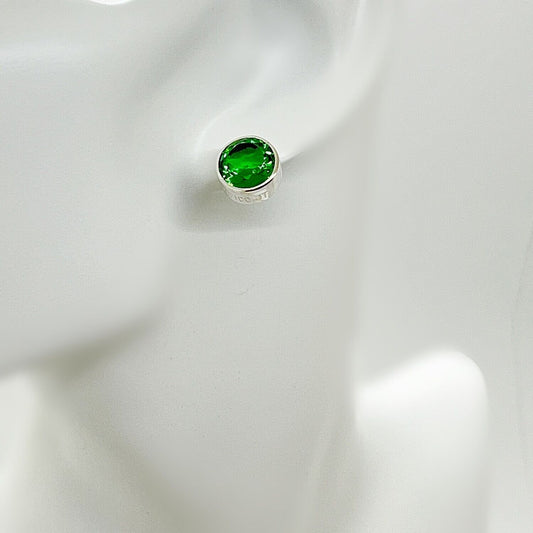 Ohrstecker mit smaragdgrünem Obsidian, runder 1 cm Stein, silberne Fassung