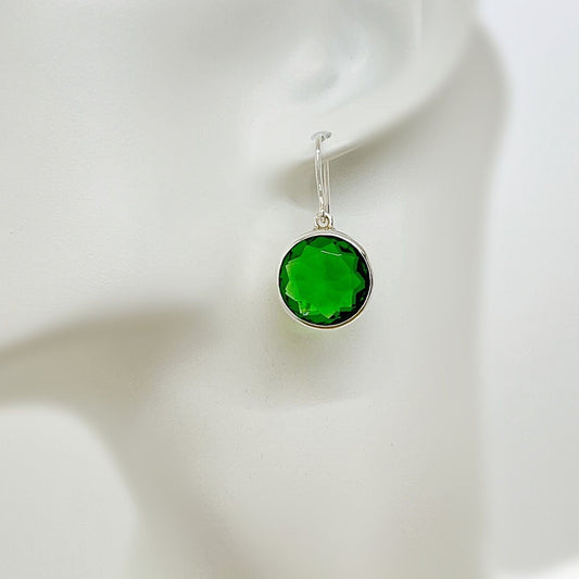 Orecchini a bottone in ossidiana, verde smeraldo, rotondi, 1,5 cm