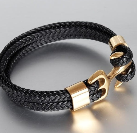 Herren-Lederarmband Anchor Gold