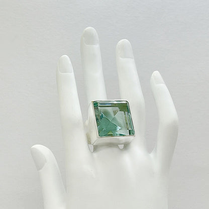 Silberring aus 925-Sterlingsilber mit meerblauem Obsidian, quadratischer Stein 2x2 cm, handgefertigt