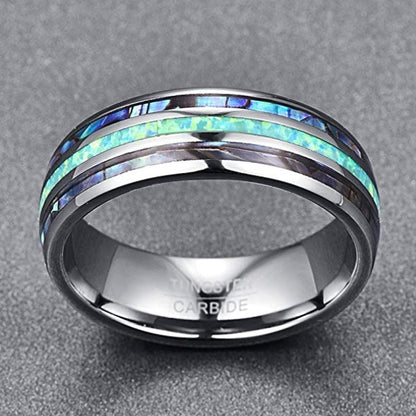 Unisex-Ring aus Wolfram mit Opal und Abalone Muschel