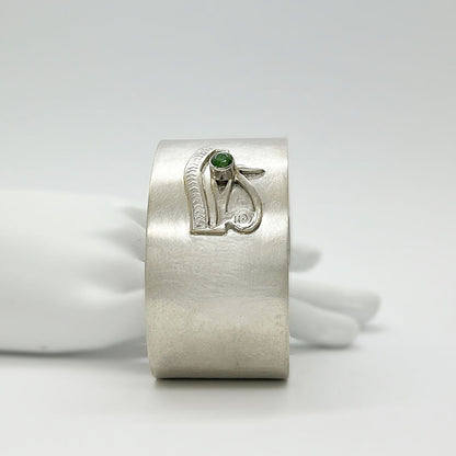 Armspange Obsidian Udjat aus 925 Sterling Silber mit grünem Stein, Udjat-Auge Symbol