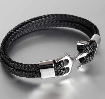 Herren-Lederarmband Anchor Silver