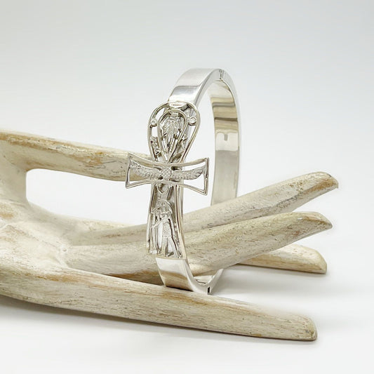 Armspange aus 925er Silber mit massiver Ankh-Schutzsymbol, elegantes, spirituelles Schmuckstück
