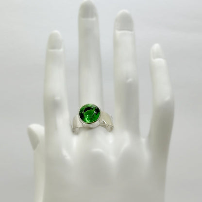 Silberring Obsidian smaragdgrün rund 1 cm - Perla d'Oro