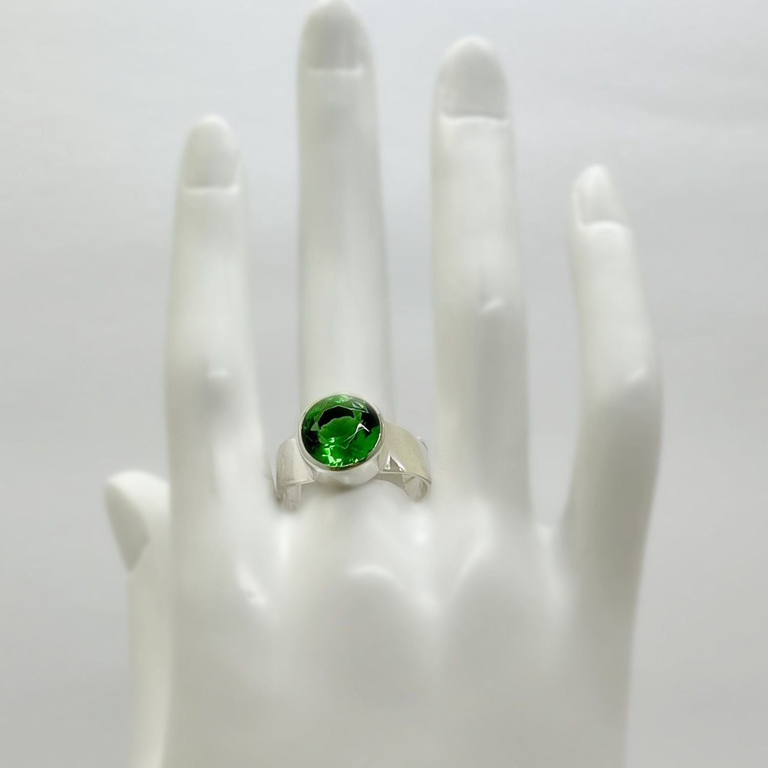 Silberring Obsidian smaragdgrün rund 1 cm - Perla d'Oro